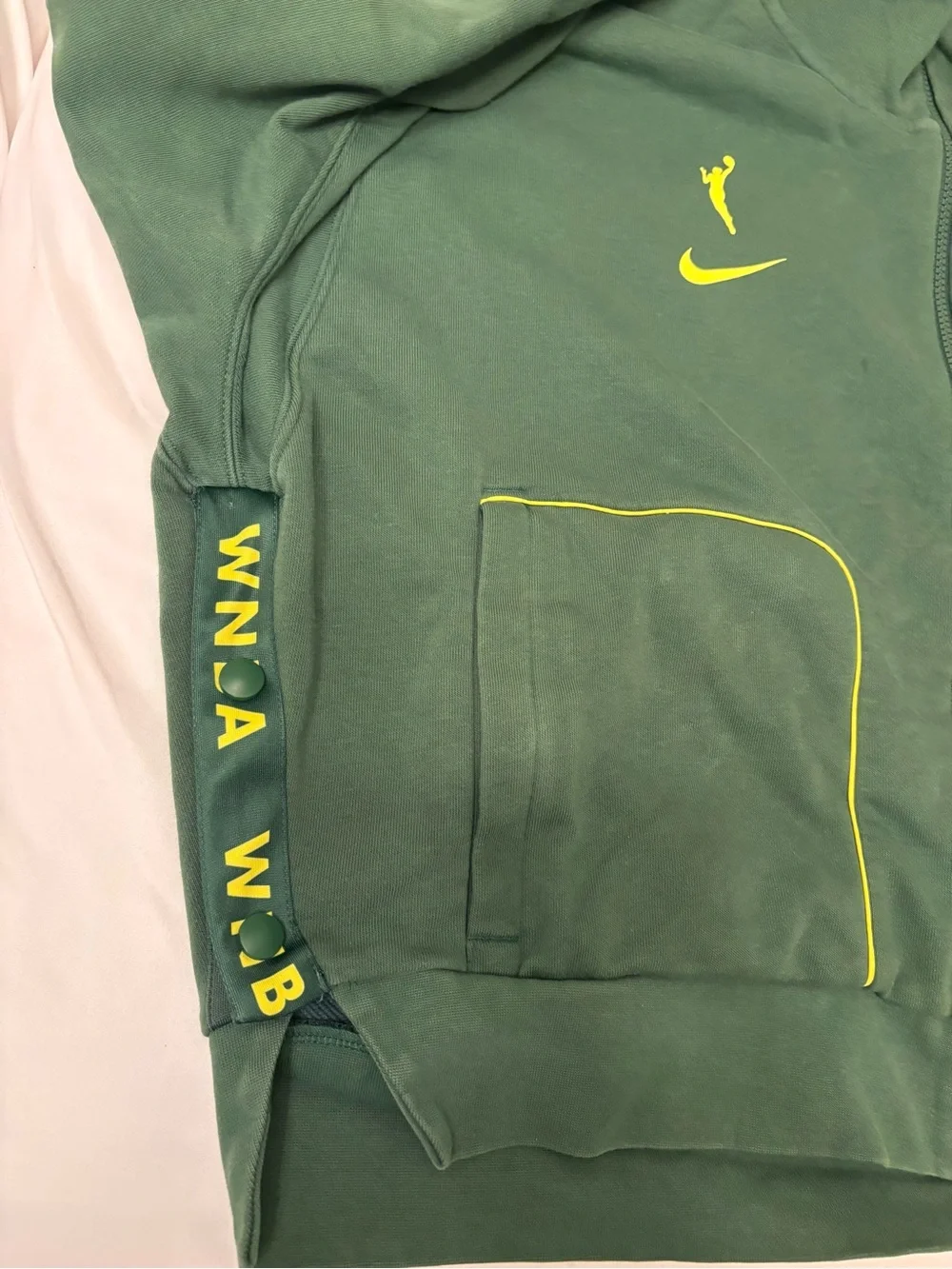 Nike Women's Seattle Storm Dark Green Hooded Varsity Jacket with Yellow Trim